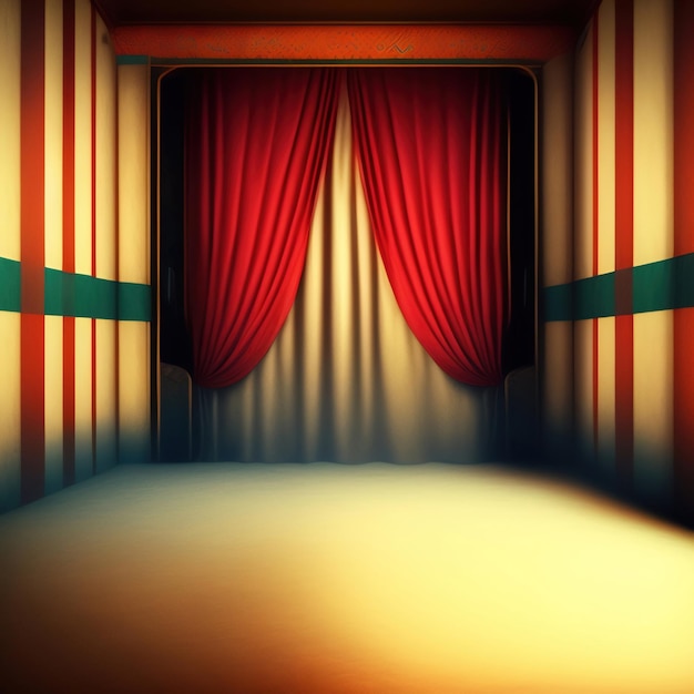 Generative AI Empty theater stage with red velvet curtains 3d illustration Background