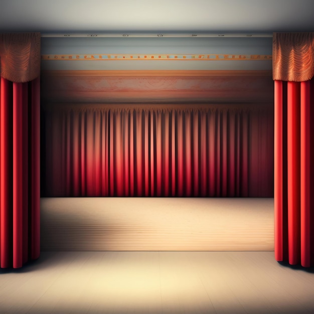 Generative AI Empty theater stage with red velvet curtains 3d illustration Background