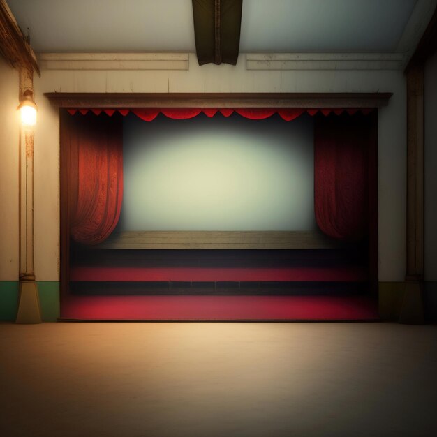 Generative AI Empty theater stage with red velvet curtains