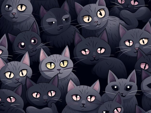 Generative AI Enchanting Cats PinkEyed Felines in Dark Light Gray Wallpaper