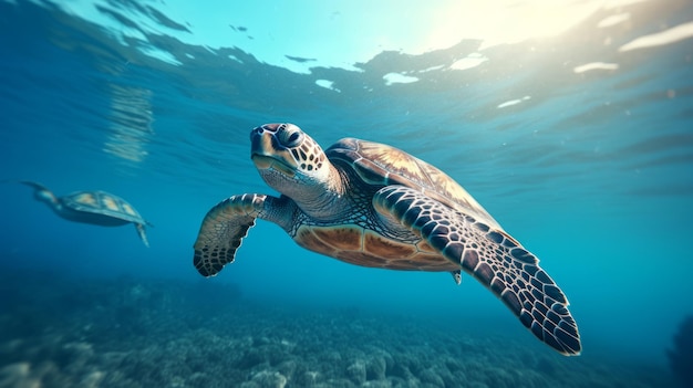 Generative AI Enchanting sea turtles gliding through the ocean