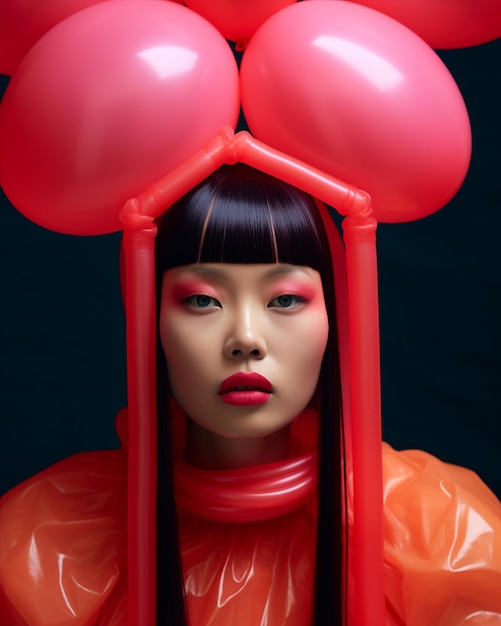 Generative ai envision of anachronistic new futuristic fashion asiatic model