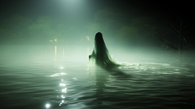 Generative AI Ethereal Serenity The Ghost by the Moonlit Lake