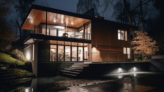 Generative AI experimental architecture and lighting on the outside of a modern home