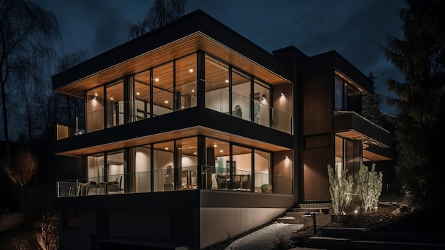 Generative AI experimental architecture and lighting on the outside of a modern home