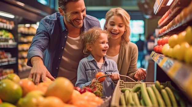 Foto ia generativa e una famiglia con un bambino che fa shopping