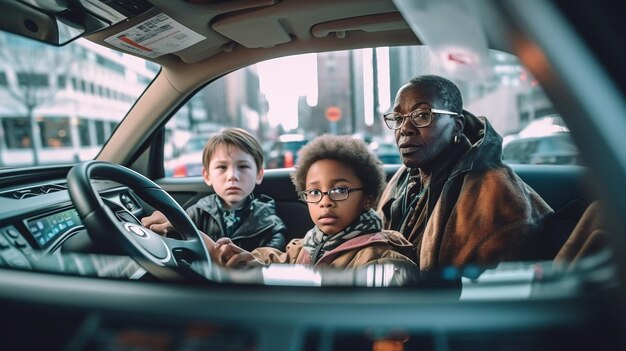 Generative ai family with children travelling by car