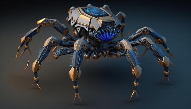 Generative AI of a fantasy alien spider isolated on a black background