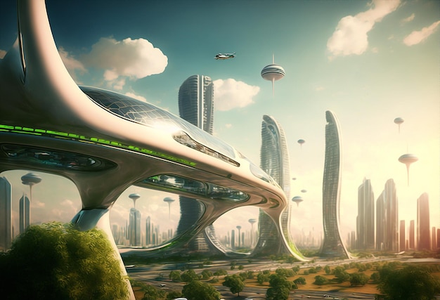 Generative ai fantasy futuristic green cityscape