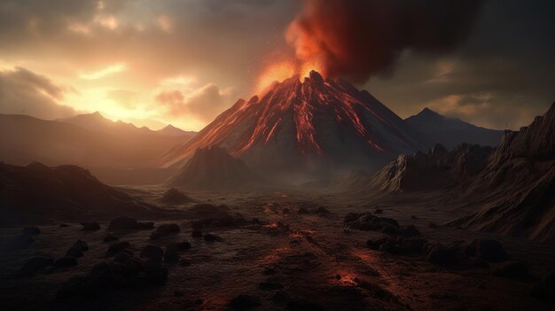 Generative AI Fantasy landscape with volcano