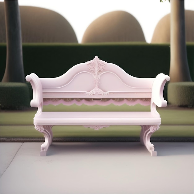 Generative AI fantasy pink bench with tree and flowers background