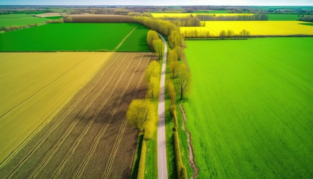 Generative AI Farm landscape agricultural fields beautiful countryside country road Nature