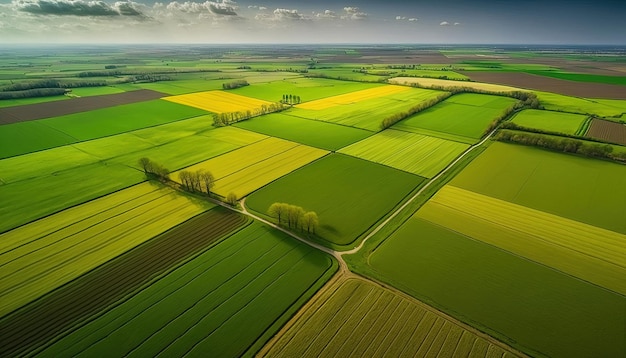 Generative AI Farm landscape agricultural fields beautiful countryside country road Nature