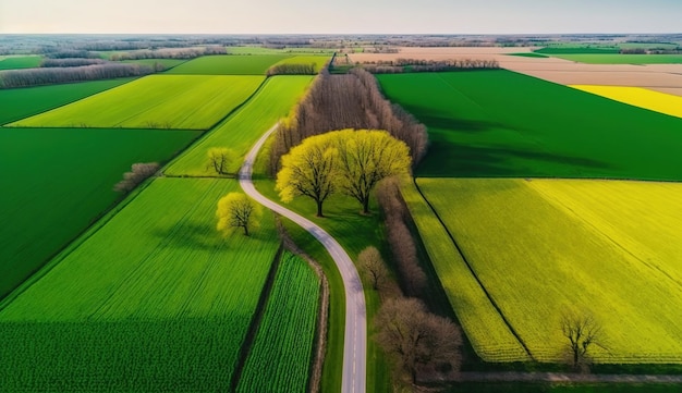 Generative ai farm paesaggio campi agricoli bellissima campagna strada di campagna natura