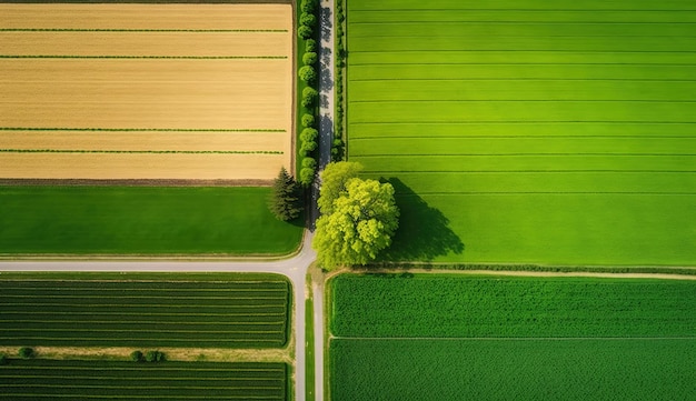 Generative AI Farm landscape agricultural fields beautiful countryside country road Nature