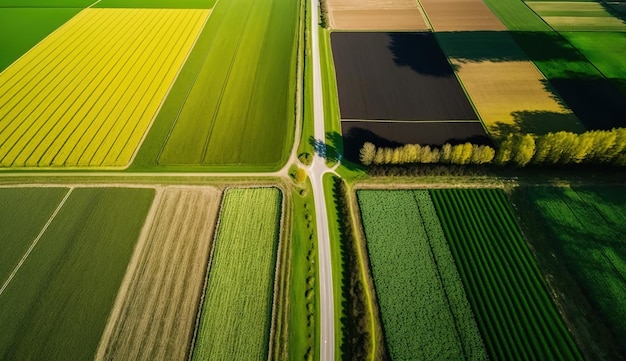 Generative AI Farm landscape agricultural fields beautiful countryside country road Nature