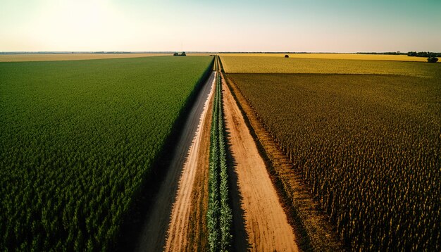 Foto generative ai farm paesaggio campi agricoli bellissima campagna strada di campagna natura