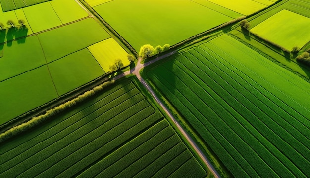 Generative AI Farm landscape agricultural fields beautiful countryside country road