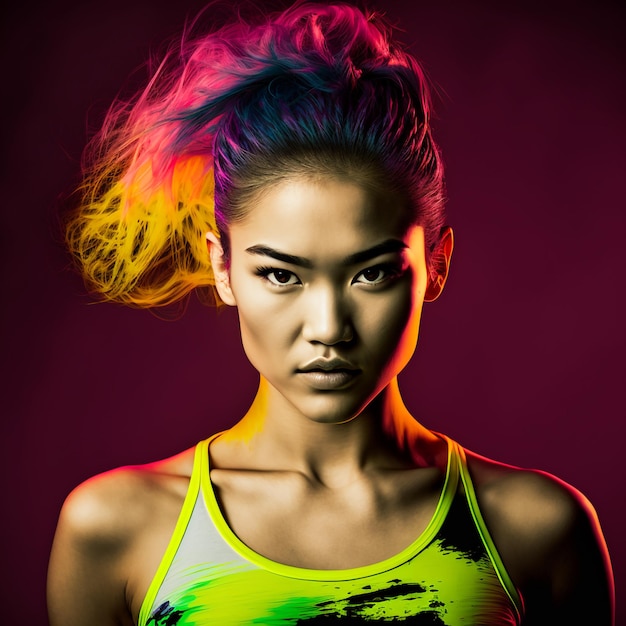 Generative ai fashion asian woman colorful portrait looking camera confident