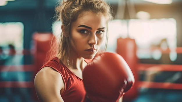 Photo generative ai a female boxer in the ring