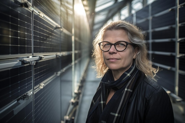 Generative ai female woman quality engineer examining solar panels