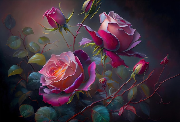 Generative AI Fine art image of beautiful pastel roses in garden