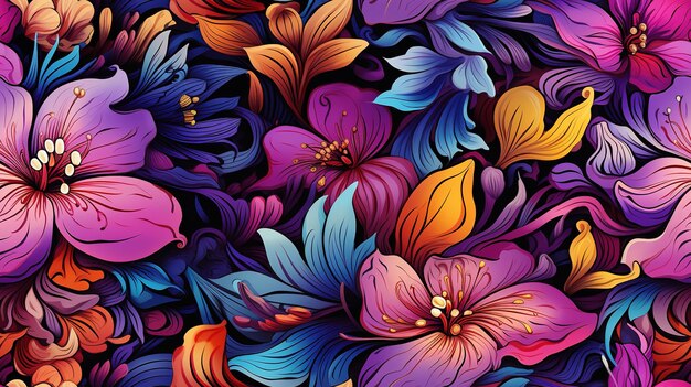 Generative ai floral colorful seamless pattern lisa frank and james jean inspired natural plants