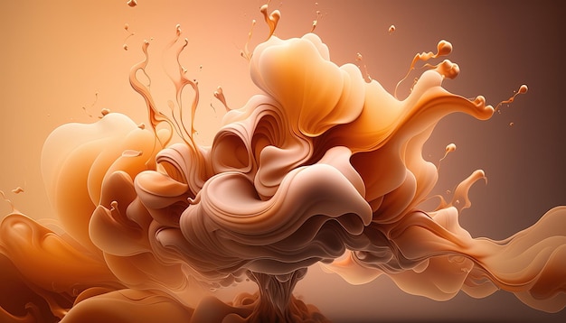 Generative AI Flowing light apricot crush smoke with splashes Soft fluid banner spring female mood