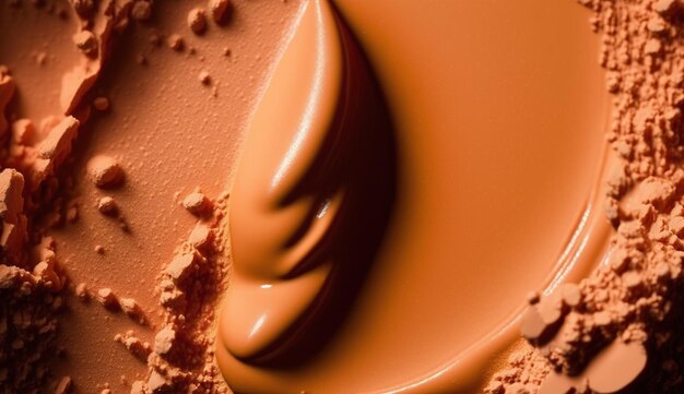 Generative AI Flowing liquid with splashes in apricot color Glossy cream caramel fluid banner