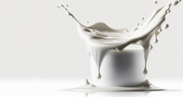 Photo generative ai flowing liquid with splashes in white color glossy cream milk fluid banner 3d