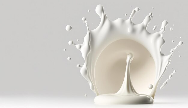 Generative AI Flowing liquid with splashes in white color Glossy cream milk fluid banner 3D