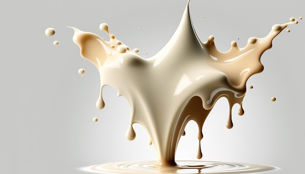 Generative AI Flowing liquid with splashes in white color Glossy creamy milk fluid banner 3D