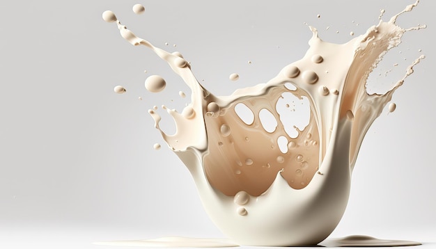 Generative AI Flowing liquid with splashes in white color Glossy creamy milk fluid banner