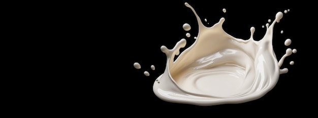 Generative AI Flowing liquid with splashes in white color Glossy creamy milk fluid banner