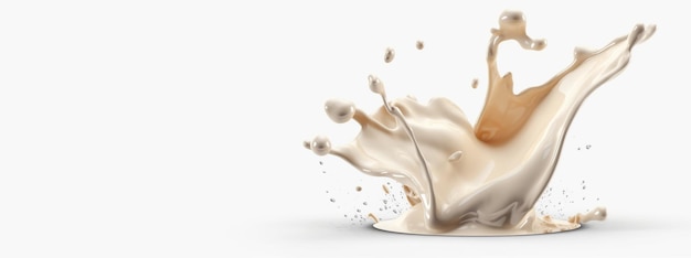 Photo generative ai flowing liquid with splashes in white color glossy creamy milk fluid banner