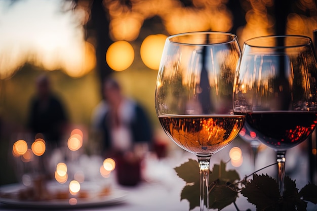 Photo generative ai focus champagne with blurred background and bokeh candlelight dinner with wine and romantic city view for event or celebration