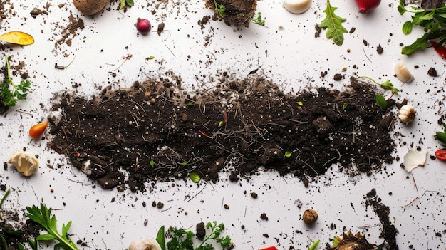 Generative AI frame of food waste compost and soil environmental concept white background