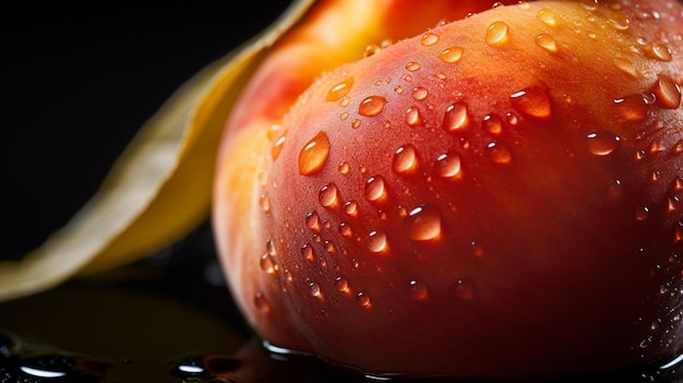 Generative AI Fresh Peach fruit with water droplets isolated on white background with clipping pat