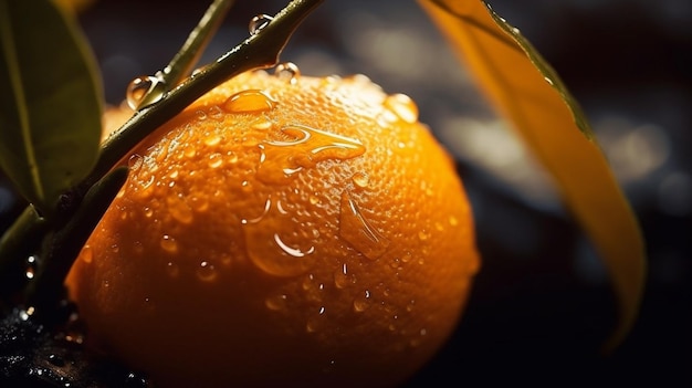 Generative AI Fresh Tangerine fruit with water droplets isolated on white background with clipping