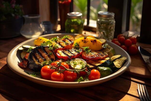 Generative AI fresh vegetables cooked on the grill