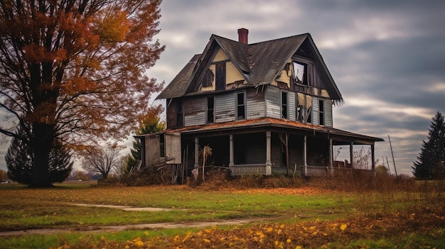 Generative AI frightening and eerie old dilapidated abandoned residence