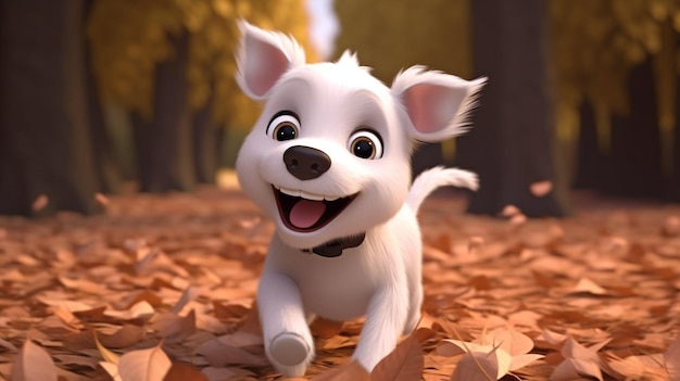 Generative AI funny cute dog puppies running grinning outside