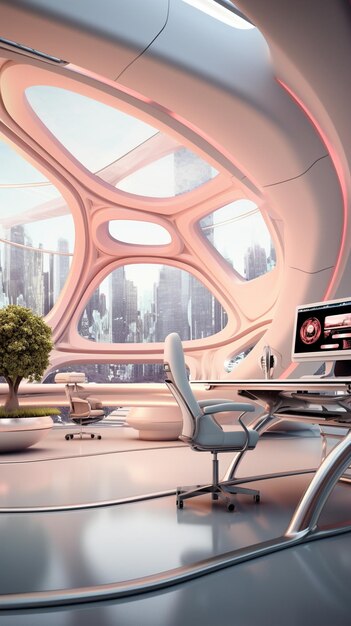 Generative ai Futuristic office interior High quality photo