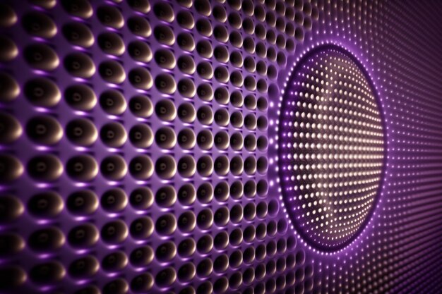 Generative ai futuristic tunnel with purple wall with holes forming symmetric pattern as abstract background