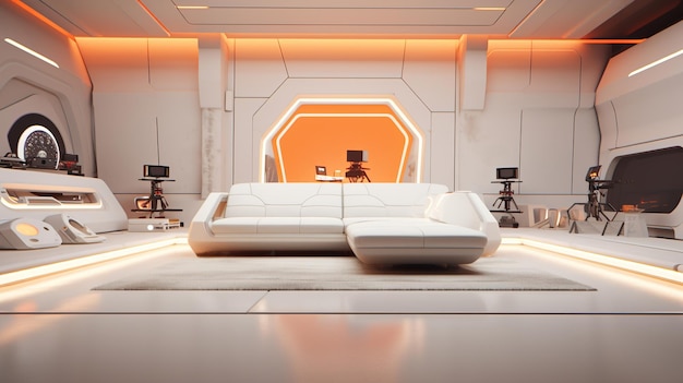 Photo generative ai futuristic white gaming room cyberpunk style game modern setup