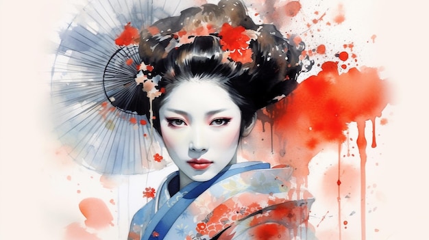 Generative ai Geisha watercolor illustration