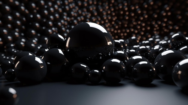 黒色の球とボールを浮遊する生成 AI 幾何学的図形
