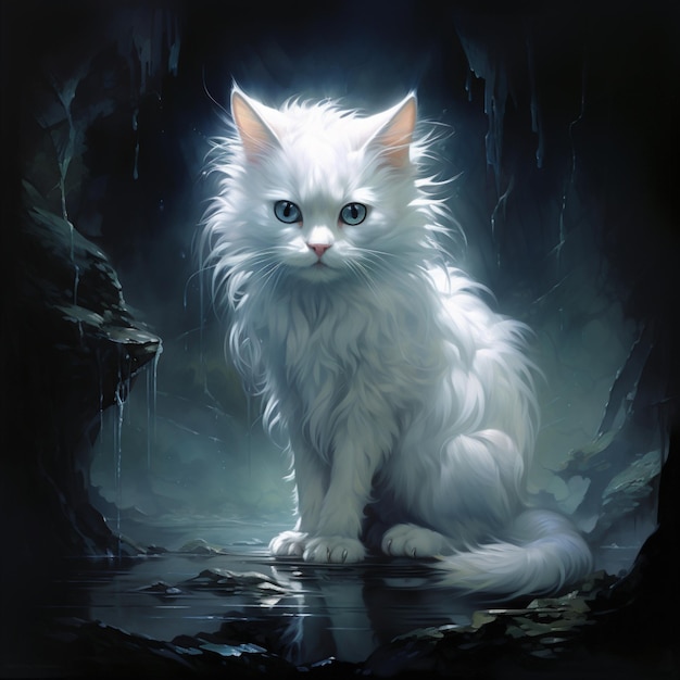 Generative AI Ghost cat fantasy art beautiful fantasy creature Photo