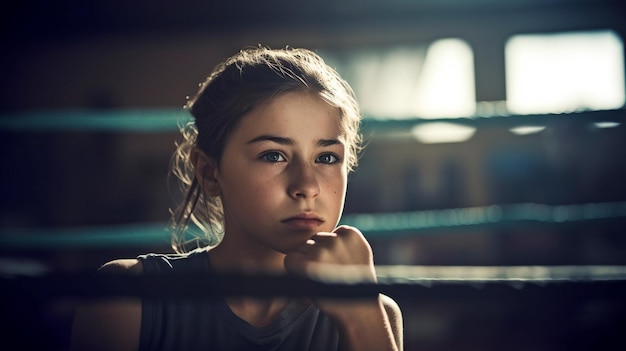 Generative AI girl fighter in boxing ring