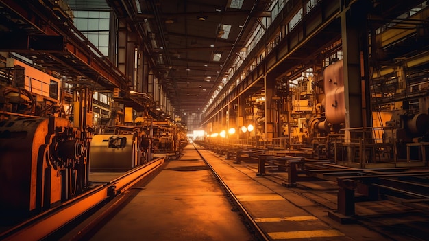 Generative AI glowing steel tube during production in a modern rolling mill in the industry